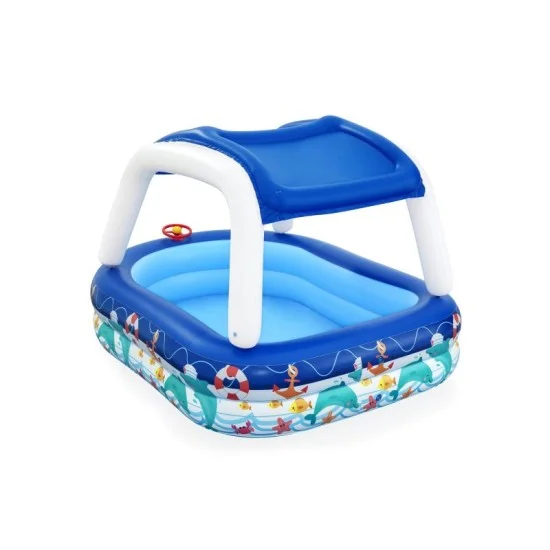 bestway 2.13m x 1.55m x 1.32m sea captain family pool contents 1 pool 1 sun shade repair patch age 3